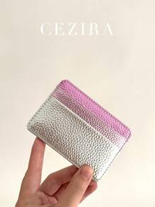 CEZIRA 1pc Metal Colorful PU Leather Minimalist Wallet, RFID Slim Short Wallet With Multiple Card Slots, Perfect Mother's Day Gift, Card Holder, Credit Card Case, Mini Wallet For Women - Multicolor - View 6
