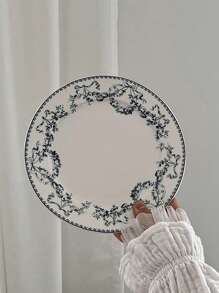 美式复古清新蓝色仿古陶瓷甜品圆形家用牛排餐盘玫瑰精致早餐盘圣诞礼物 - 白色 - 查看 2