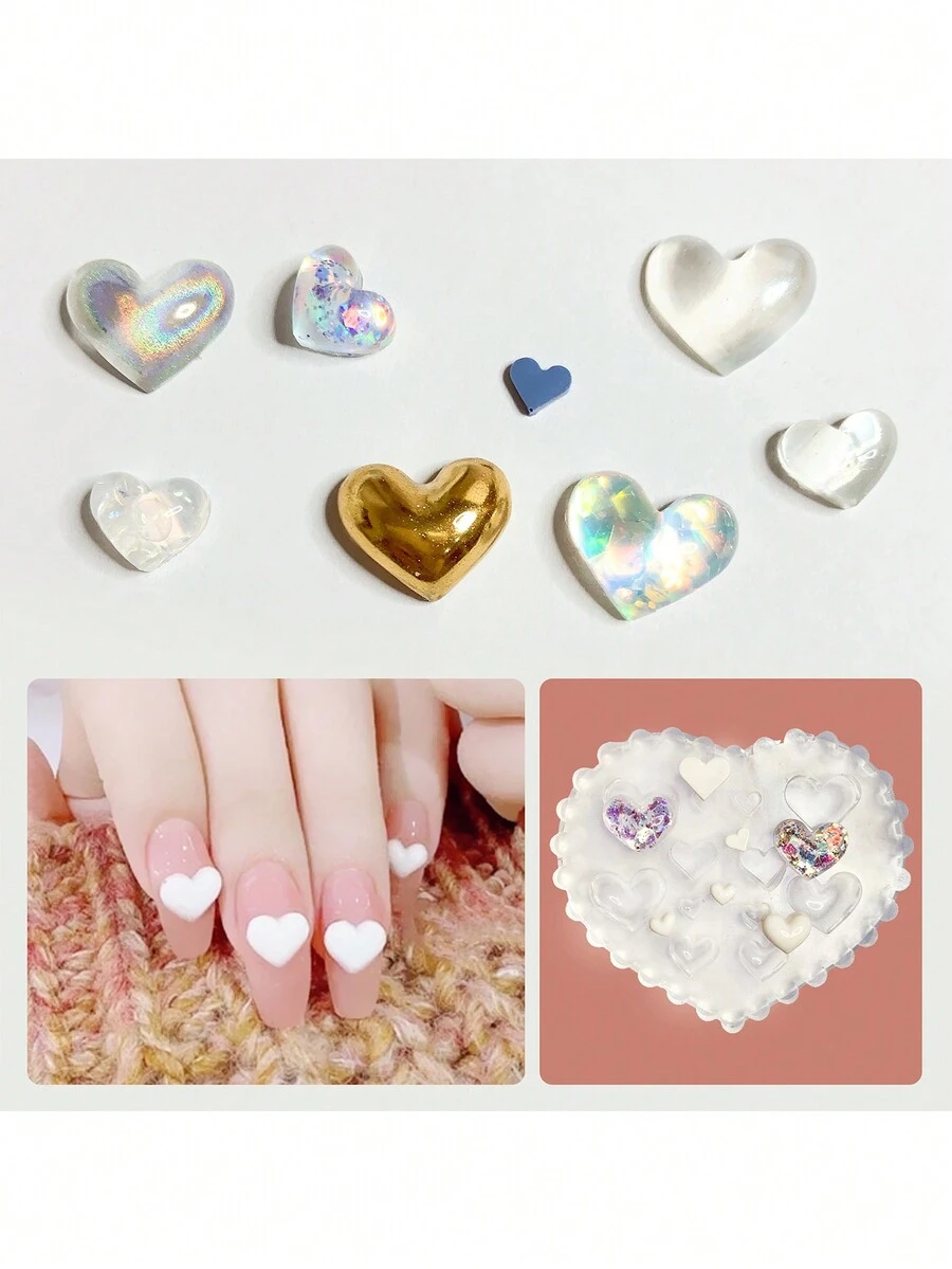 MAOMIA 3d愛心指甲美甲矽膠模具,心形樹脂模具,壓花指甲裝飾 - 無色 - 查看 1