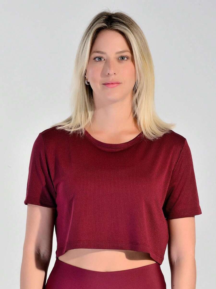 Women Sports Tees & Tanks - Burgundy - View 1