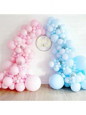 164 件/套马卡龙粉色和蓝色乳胶气球派对装饰套装，适用于性别揭晓、生日、婚礼、迎婴派对、节日