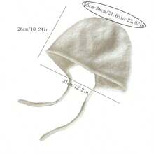 女士柔軟可愛針織堆帽,耳罩和綁帶設計,時尚冬季頭飾休閒款 - 黑色 - 查看 2