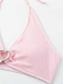 女士吊带比基尼套装，适合温泉和夏季沐浴 - 粉色 - 查看 3