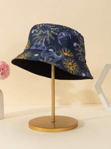 1pc Retro Bucket Hat With Printed Pattern, Double Sided Wear, Sun Protection And Breathable, Unisex Outdoor Hat - A - View 3