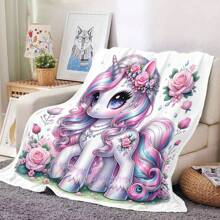 1pc pătură adorabilă imprimată cu unicorn, pătură, pătură AC, articol cadou; 1pc pătură tipărită castelul trandafir albastru, pătură, pătură AC, articol cadou; 1 bucă pătură cu imprimare adorabil Unicorn 2, pătură, pătură AC, articol cadou