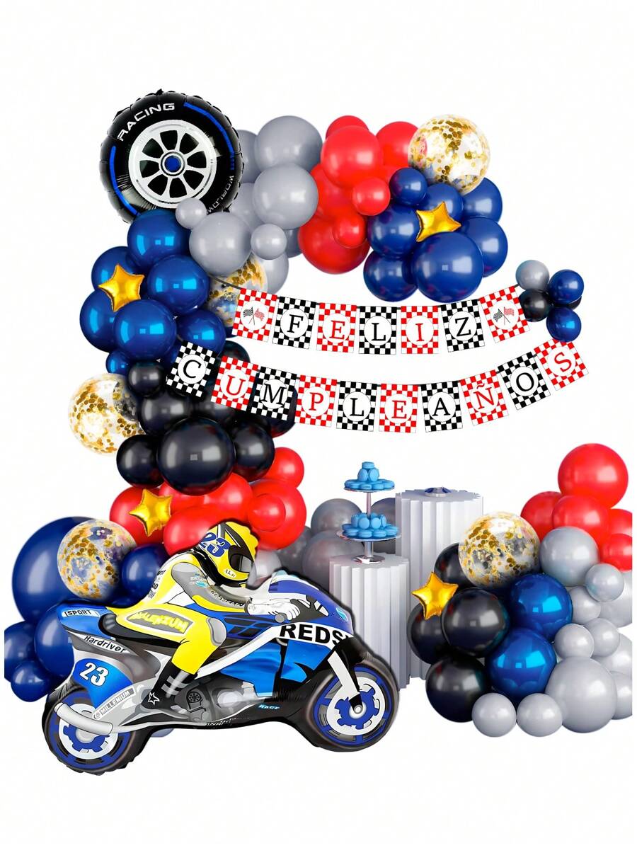 Kit De Globos Decorativos Moto Para Cumpleaños Globos Azul - Azul - Ver 1