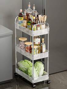 1 pieza Estantería de cocina independiente con ruedas, carro de almacenamiento simple y de varios niveles para espacios estrechos, apta para baño, dormitorio y lavadero, fácil de mover con diseño sencillo para decoración exterior