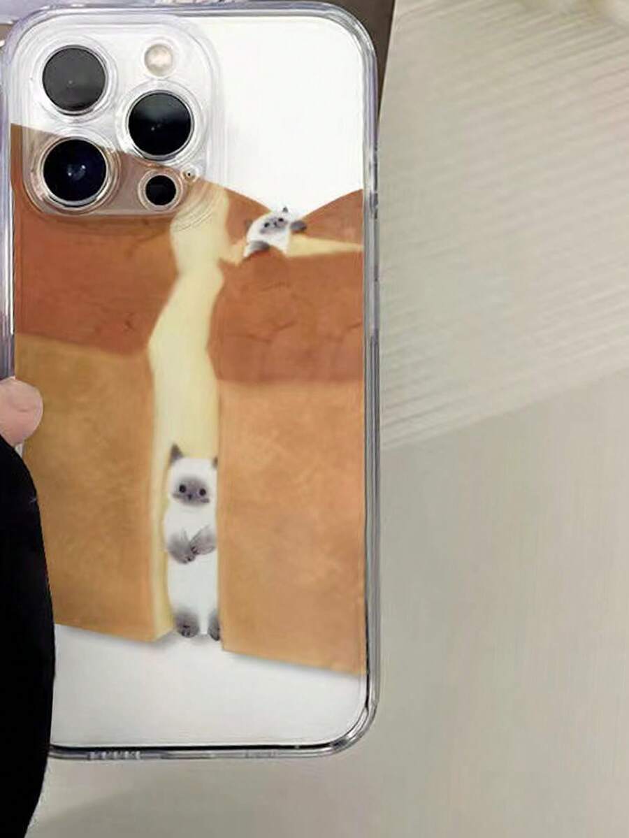 1件卡通麵包貓防掉落 TPU 手機殼，適用於蘋果手機 - 彩色 - 查看 1