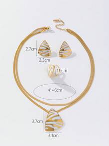 3入組流行不鏽鋼雙層鏈,扁平鏈,圓形,三角形和豹紋設計的項鍊,耳環和戒指,適合女性日常穿著,約會和禮物