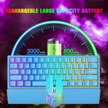 LexonElec 60% Compact Wireless Gaming Keyboard And Mouse Set, 3800mAh Type-C Rechargeable RGB Rainbow Light Up Keyboard Mechanical Feel Breathing Backlight Light Mouse Green Mouse Pad For PC Laptop PS4 Gamer - Blue+Wrist Rest - View 4