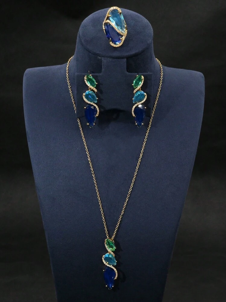 3pcs Set Fashion Jewelry Sets Women Elegant Waterdrop Pendant Necklace Hook Earrings Ring Jewelry Set For Mother Day Gift Or Teacher Gifts SHEIN