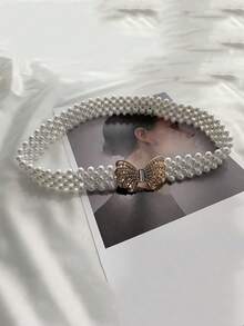 1Pc Ngọc Trai Phong Cách Hàn Quốc Eo Dây Dành Cho Nữ, dây Thắt Lưng Co Giãn Thời Trang Với Ren Và Hạt Cho Đầm Trang Trí Thanh Lịch - Nhiều màu - Xem 15