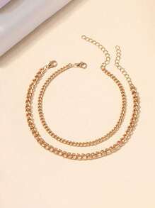 2pcs Gold Multi-Layer Chain Unique Design Anklet, Beach & Street Style, Suitable For Women's Daily Wear, Great Gift For Female Friends - Gold - View 3