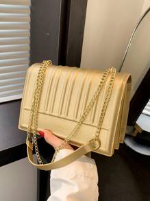 Túi đeo vai thời trang hình kim cương sọc nổi màu trơn có nắp gập cho trường học - Vàng - Xem 1