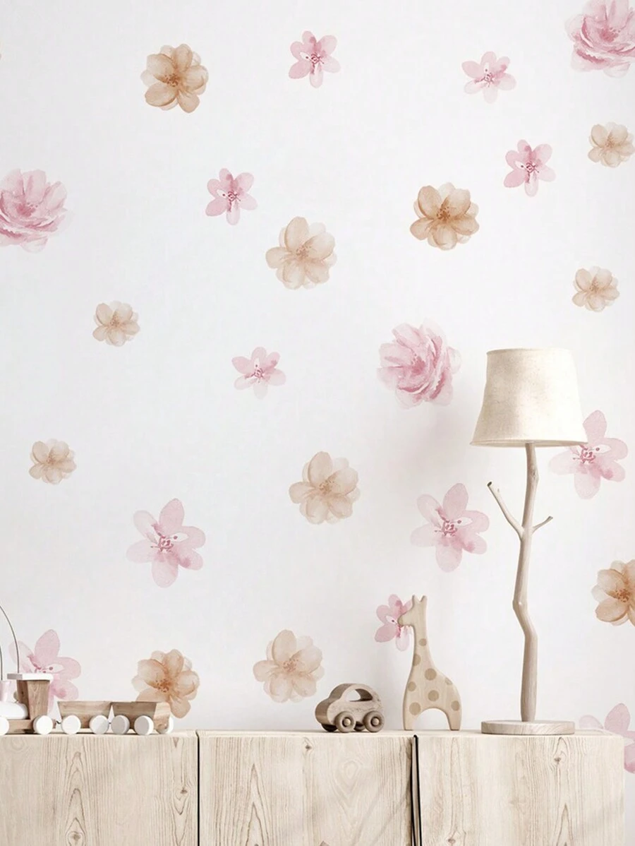 1pc Ins Style Fresh Floral, Leaf & Flower Pattern Wall Sticker, For Doorway, Bedroom, Background Decoration, Removable,Stickers,Wall Decal, Vinyl Decal For Home Decorations,Spring Decoration Items Refresh Your Home,Rama Decoration Stickers Gifts Birthday Graduation - Multicolor - View 1