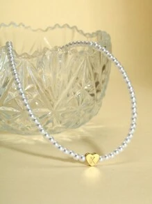 1pc Simple All-Match 26 Letters Pendant Faux Pearl Necklace, Essential For Traveling And Vacation - White - View 23