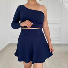 Saia Feminina Gode curta mini Rodada moda adulta jovial - Azul Marinho - Visão 4