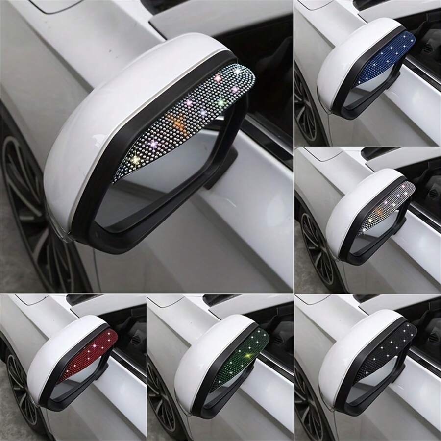 2pcs Bling Rhinestone Car Rearview Mirror Rain Eyebrow - Rain-Proof Artificial Diamond Cover For Cars