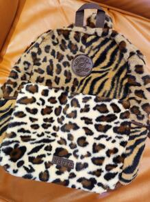 Women's Backpack Plush Animal Print Leopard Shoulder Bag /Handheld Large Capacity School Bag For Shopping Commuting Funky Hand Bags - Mocha Brown - View 7