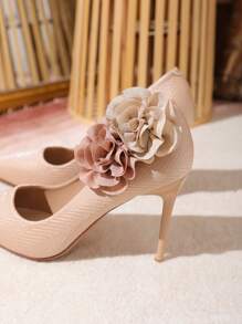 2pcs (1pair) Women's Shoe Clip With Pink/ Apricot/ Multicolor Flower & Bow Decorations, Detachable, For Wedding, Party, High Heels & Sport Shoes, Diy Accessory