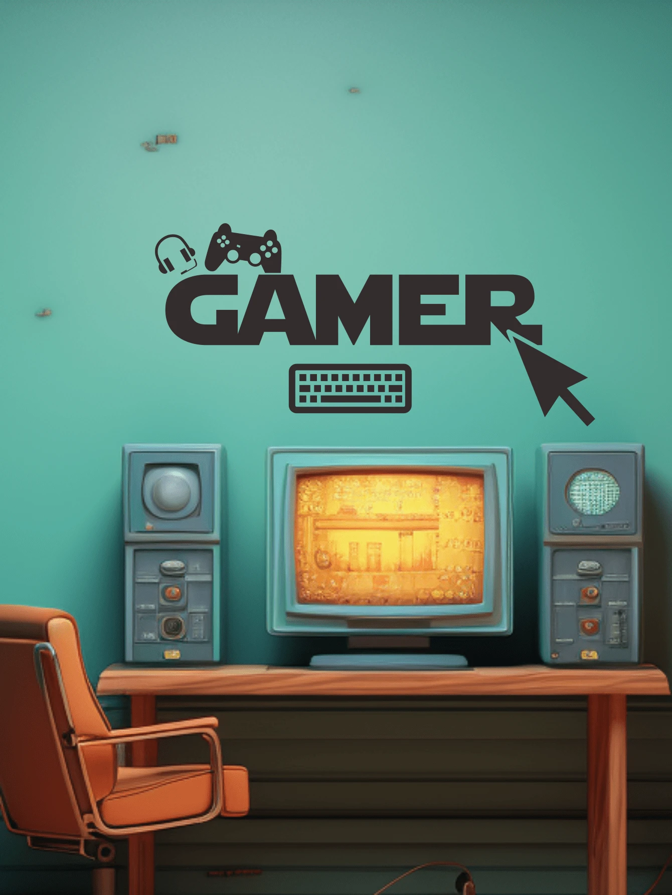 1pc Gaming Zone Wall Decal Sticker | Gamer Decor | Gaming Accessories | Vinyl Self-Adhesive | Keyboard, Headset, Controller | Elevate Your Gaming Space - Black - View 1