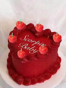 5pcs 3d Red Cherry Birthday Cake Toppers Party Decorations Candles, Back To School Valentine Day