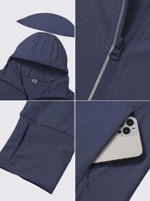 夏季UPF 50+防紫外线男士连帽轻薄透气防风夹克，休闲钓鱼外套