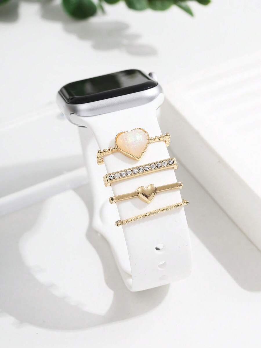 4 chiếc khóa trang trí hình trái tim đầy màu sắc Tương thích với dây đeo Apple Watch - Một cỡ - Xem 1