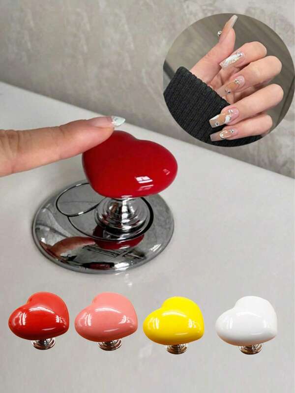 Heart Shaped Toilet Push Button, Suitable For Toilet Tank In Bathroom, Drawer Handle With Nail Protection, Home Decorative Button Bathroom Decor Summer