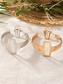 1套時尚豪華極簡風系列中空金屬開口戒指手鍊，適合女性日常佩戴 - 金黃色 - 查看 4