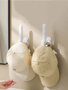 1pc Clothes Hat Organizer With L-Shaped Retractable Hook, Wall Mounted Storage Rack For Bedroom Closet Organization No-Drill - White - View 2
