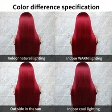 Long Silky Straight Red Synthetic Lace Front Wigs Pre Plucked With Natural Hairline For Fashion Women Girls Party Daily Wear Heat Resistant Fiber Hair Wine Red Glueless Replacement Wig 26 Inches 180% Full Density - 酒紅色 - 查看 9