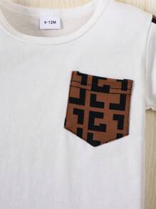 2 szt./zestaw Szorty i koszulka z krótkim rękawem dla chłopca z blokami kolorów, lato