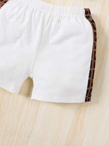 2 szt./zestaw Szorty i koszulka z krótkim rękawem dla chłopca z blokami kolorów, lato