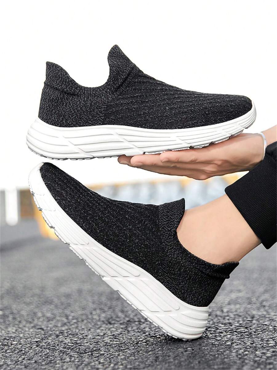 Giày thể thao nam ngoài trời thời trang nhẹ thoáng khí lưới xỏ chân, đế MD, giày đi bộ đường dài và đi bộ đường dài, cỡ lớn - Đen và trắng - Xem 1