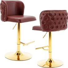 LUCKHAO Leather Bar Stools Set Of 4,PU Upholstered Swivel Counter Height Bar Stools,Modern Adjustable High Barstools With Backs Metal Tall Kitchen Island Chairs For Home Bar& Counter Stools - 酒紅色 - 查看 2