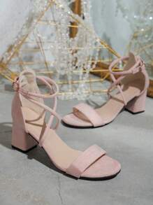 Của phụ nữ Mới Giày cao gót Vải Dép xăng đan Với Vượt qua Dây đai , Gợi cảm Retro Dép xăng đan Đối với Châu Âu và Châu Mỹ Nhảy múa Các bữa tiệc - Hồng - Xem 5