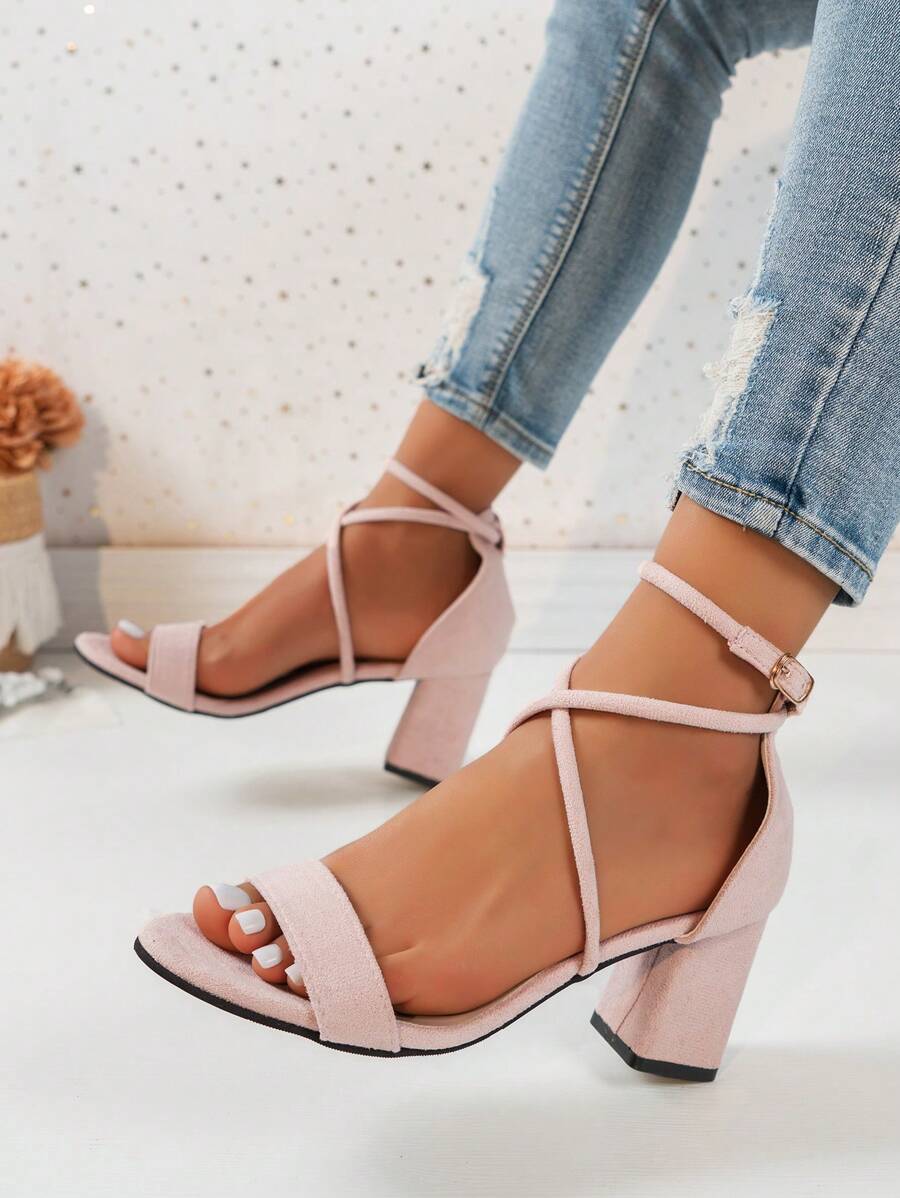 Của phụ nữ Mới Giày cao gót Vải Dép xăng đan Với Vượt qua Dây đai , Gợi cảm Retro Dép xăng đan Đối với Châu Âu và Châu Mỹ Nhảy múa Các bữa tiệc - Hồng - Xem 1