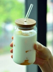 1pc 550ml Or 400ml Clear Straw Bottle, Modern Glass Coffee Cup For Home, Office - Transparent - View 8