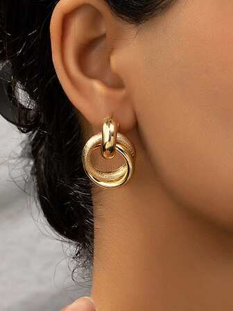 Kadınlar İçin 2 Adet Minimalist Metal Tel Çift Daire Sarılmış Sarkan Küpe, Halka Küpe