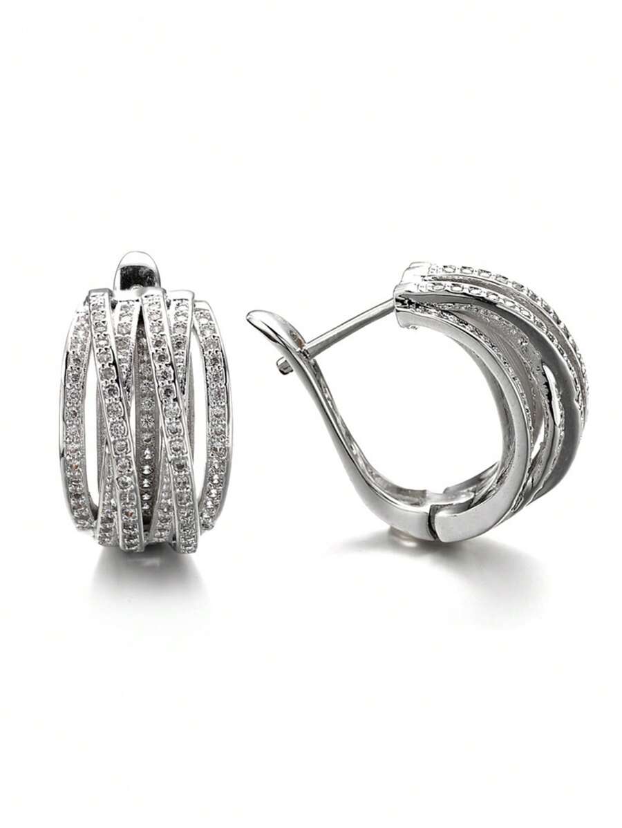 一对优雅的立方氧化锆耳环，适合女性佩戴，可用于结婚纪念日、订婚派对、情人节等场合，也适合作为母亲节礼物送给妈妈。 - 1# - 查看 1