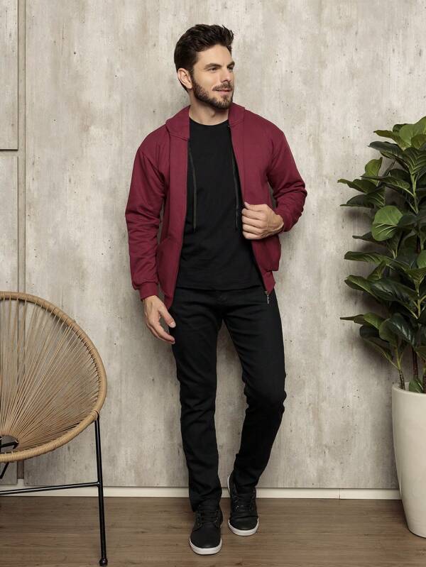 Blusa de moletom flaneladomasculino com ziper e capuz