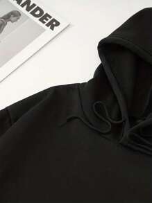 Sudaderas para Hombre con Capucha y Cordones, Con Forro Térmico Ropa Casual Hombre Sudadera Termica con Bolsillo de Canguro Color de Moda - Negro - Ver 5