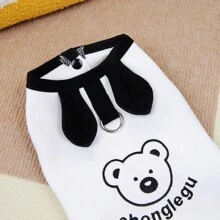 Chaleco vaquero para perros, camiseta con estampado de oso de moda y versátil, nuevo conjunto de primavera/verano con estilo princesa para perros pequeños, disfraz de transformación con orejas de conejo - Negro - Ver 10