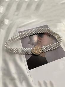 1Pc Ngọc Trai Phong Cách Hàn Quốc Eo Dây Dành Cho Nữ, dây Thắt Lưng Co Giãn Thời Trang Với Ren Và Hạt Cho Đầm Trang Trí Thanh Lịch - Nhiều màu - Xem 20