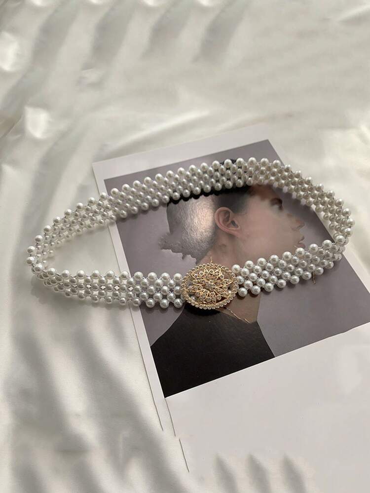 1Pc Ngọc Trai Phong Cách Hàn Quốc Eo Dây Dành Cho Nữ, dây Thắt Lưng Co Giãn Thời Trang Với Ren Và Hạt Cho Đầm Trang Trí Thanh Lịch - Nhiều màu - Xem 20