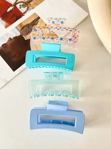 4 件装哑光透明方形大号轻质塑料发夹，粉色系，心形图案，时尚百搭发饰，高端甜美优雅风格，适合日常佩戴、外出、发型设计、洗脸、沐浴、化妆和搭配服装。休闲，粉色配饰 - 彩色 - 查看 15