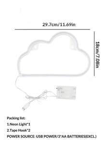 Led雲形霓虹燈,裝飾燈,夜燈,創意氛圍牆掛燈,適用於房間裝飾和臥室擺件 - 暖白 - 查看 5