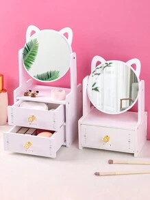 1 Miếng Phổ biến nhất Bàn làm việc Tai mèo Gương mỹ phẩm Có ngăn kéo Lưu trữ , Lý tưởng Đối với Sinh viên Và Cô gái - Gương trang điểm tai mèo - Xem 2