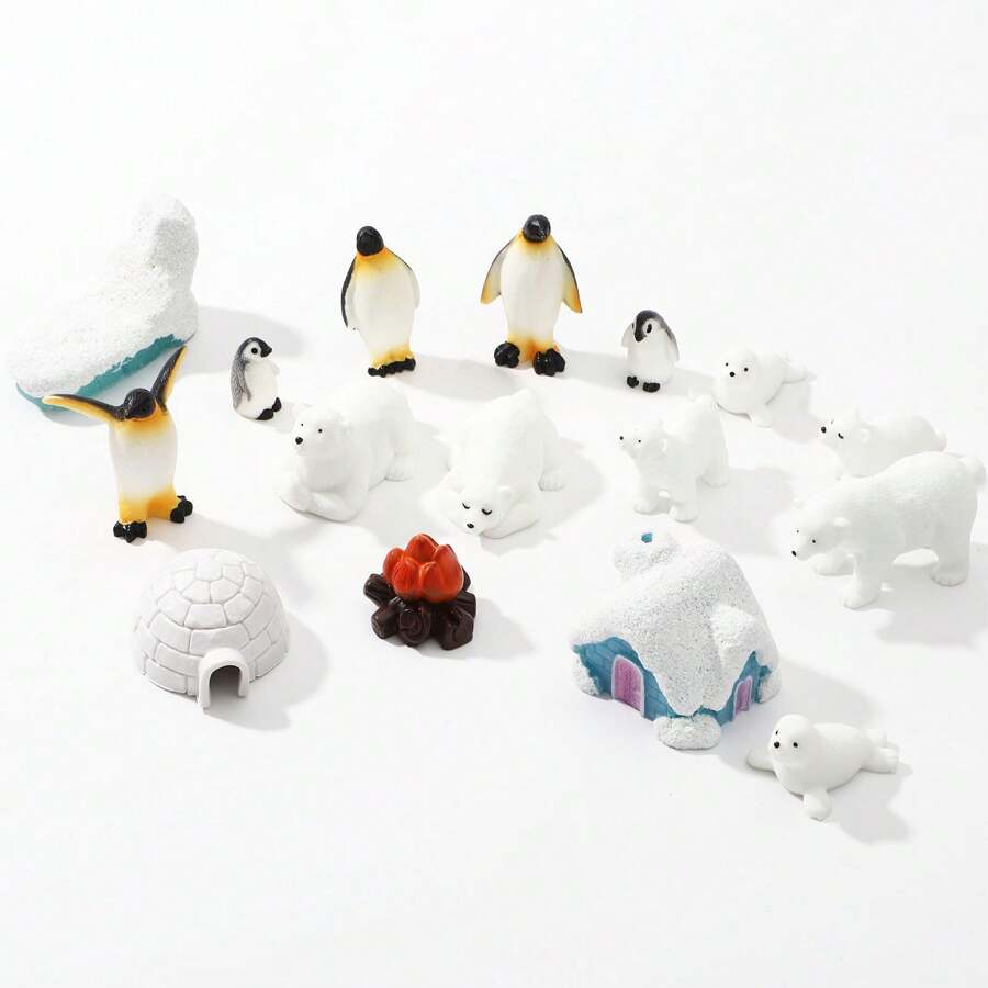 16 Pieces Mini Arctic Animals Toys Set Polar Animal Figurines Plastic Polar Bear Arctic Penguin